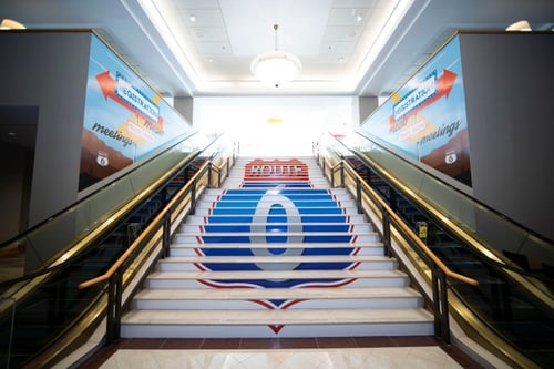 Route 6 stair wrap example of environmental branding