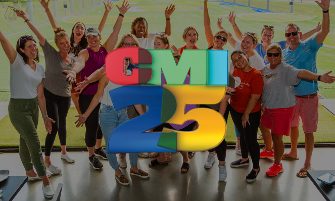 CMI 25 logo overlaid on image of smiling employees