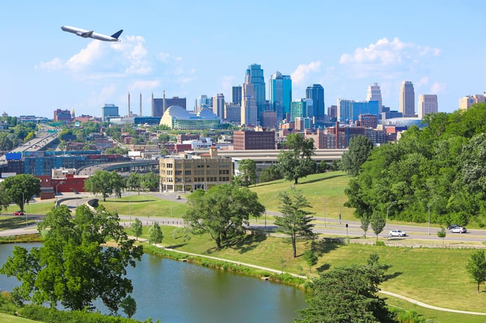 plane flying over Kansas City