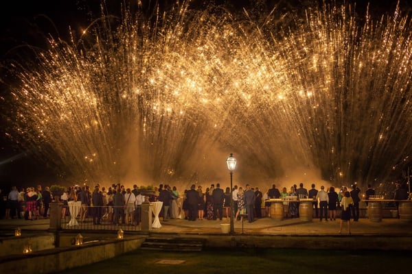 fireworks display in front of a crowd