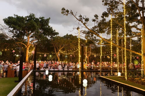 Party scene with water feature